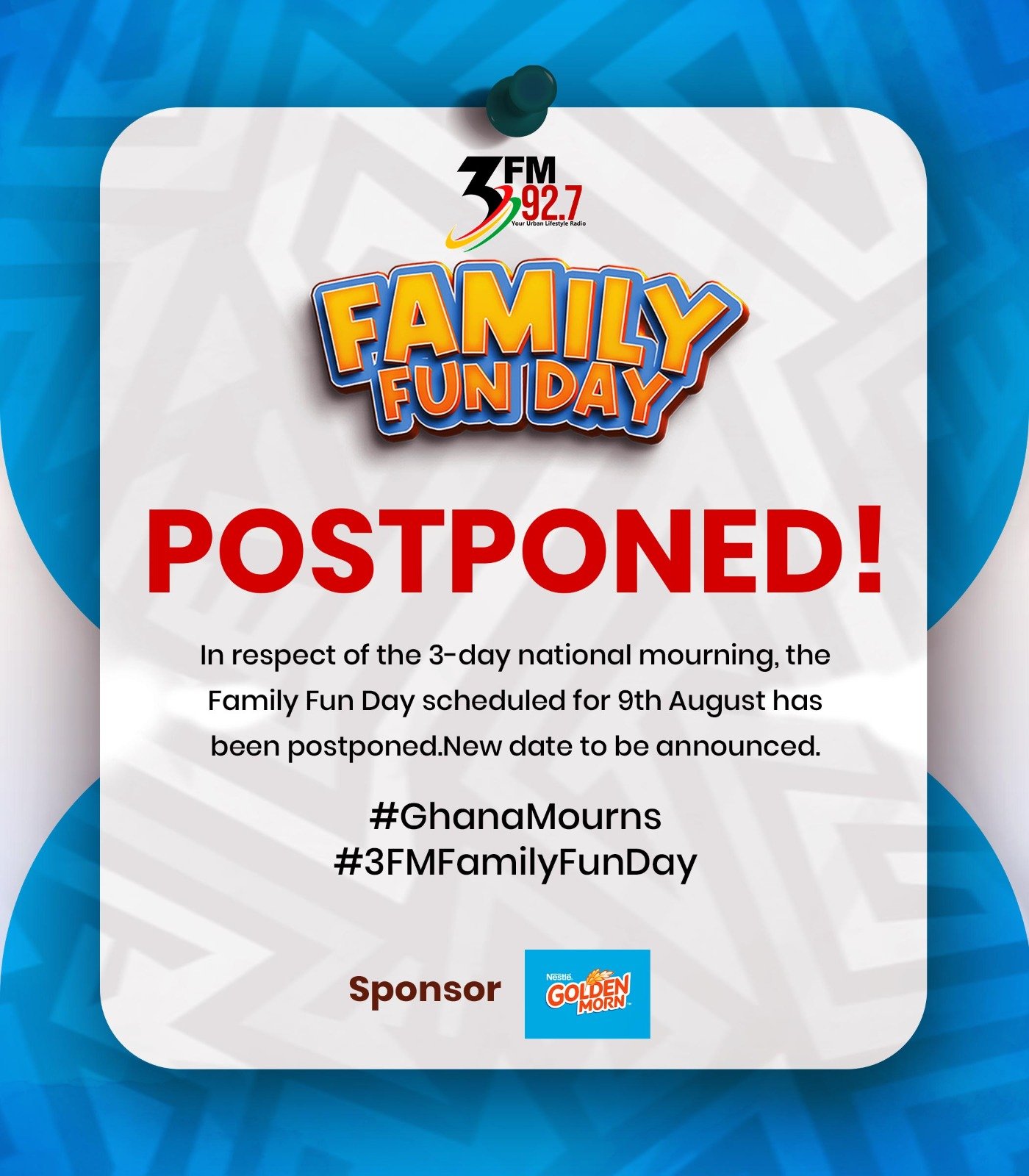 3FM Family Fun Day postponed in light of national mourning of helicopter crash victims