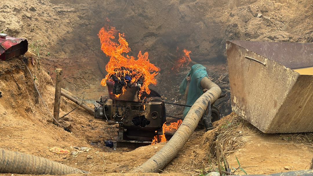 Western Region anti-galamsey operation: 12 arrested, 25 chanfang machines destroyed on rubber plantation