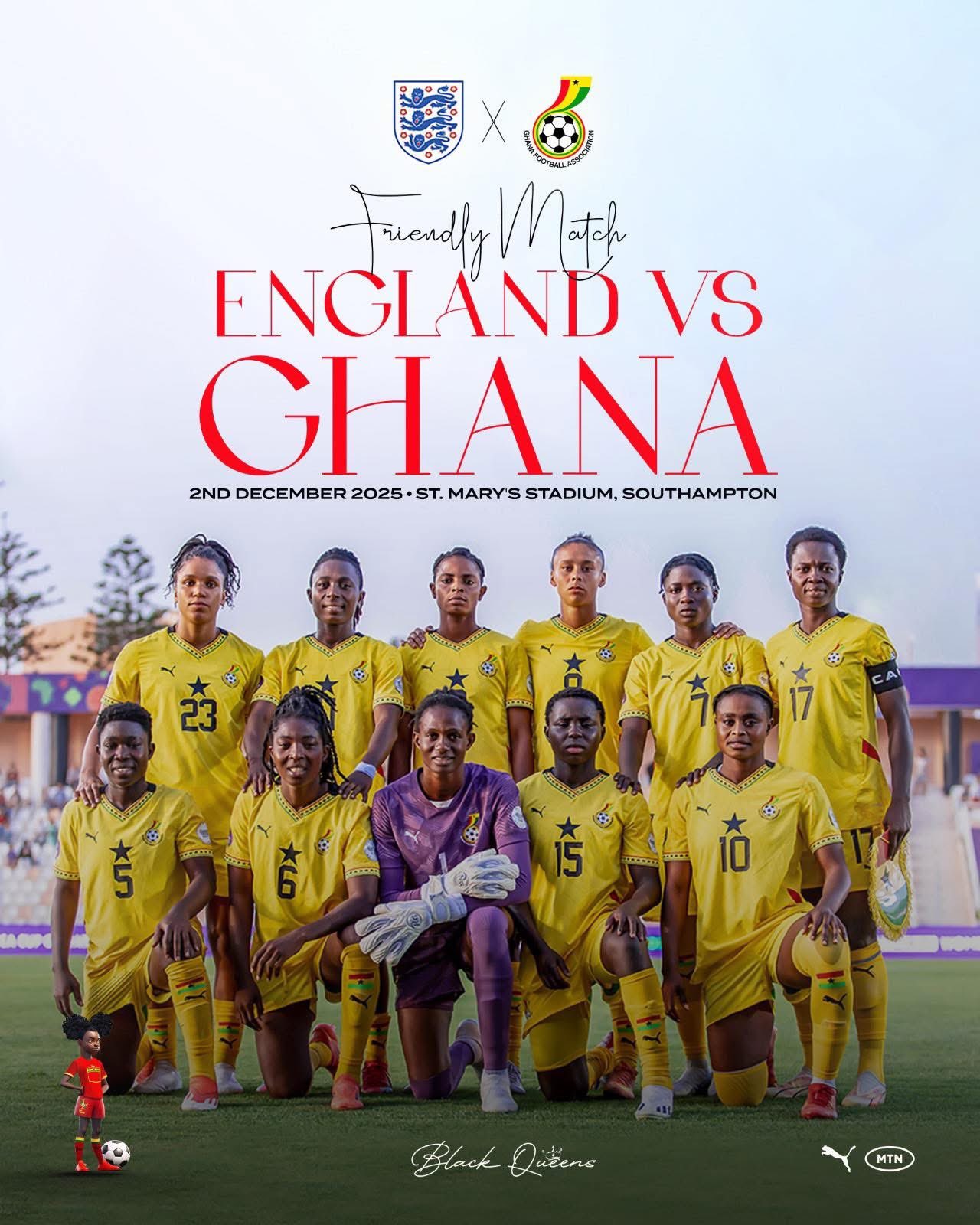 Black Queens to face European champions England in friendly on December 2, 2025