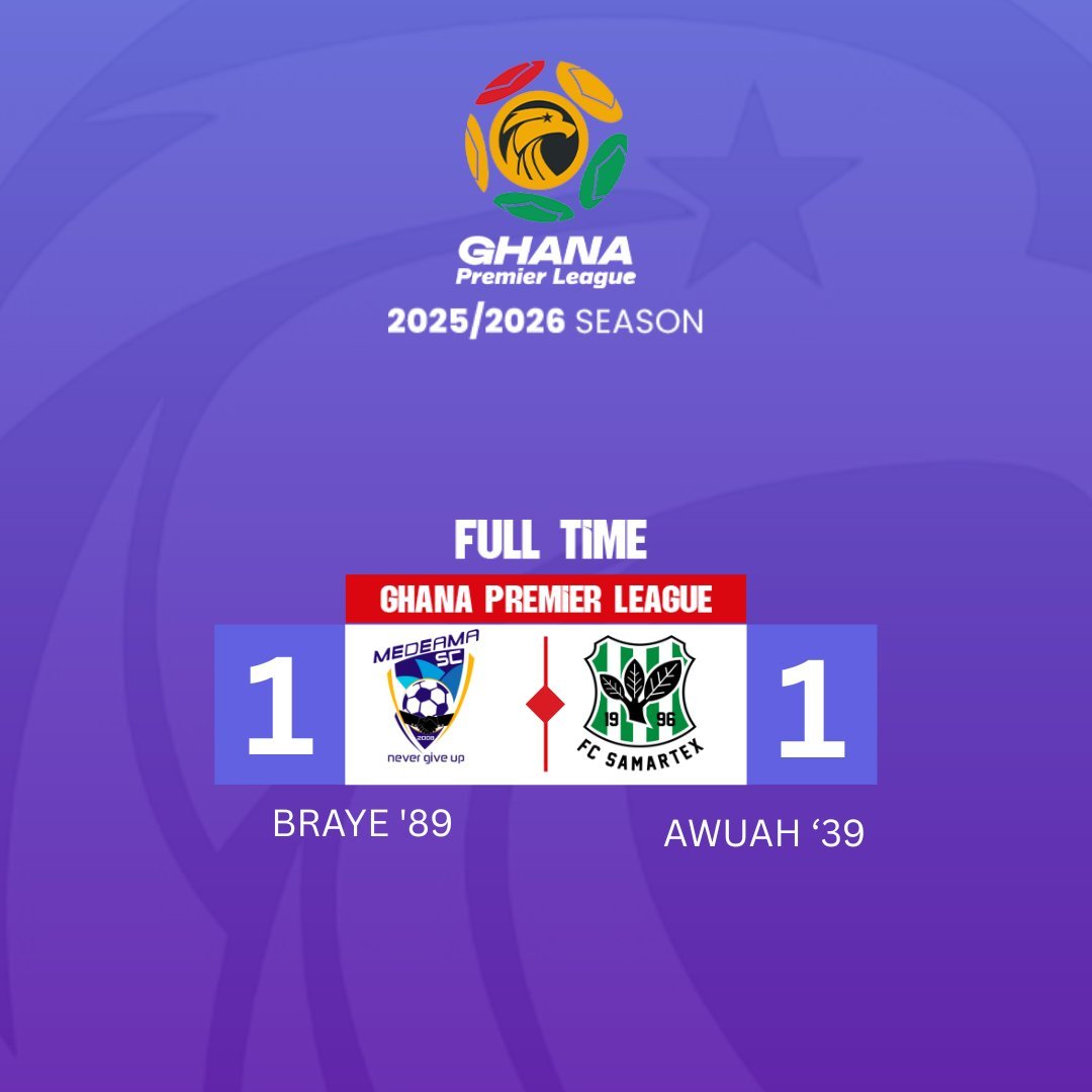 Kingsley Braye strikes late to secure a point for Medeama in Tarkwa