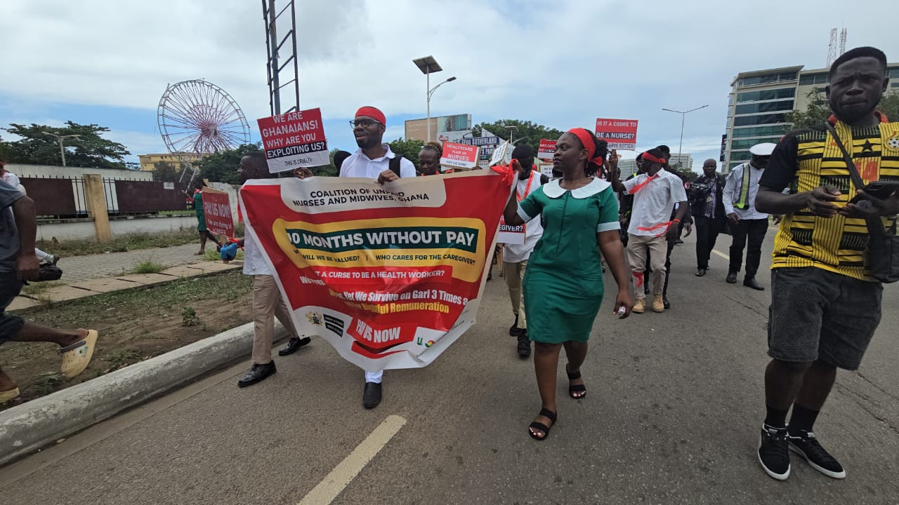 Over 6,500 unpaid nurses and midwives hit the streets to demand payment of salary arrears