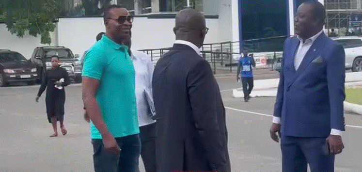 Chairman Wontumi and his lawyer Andy Appiah-Kubi arrive at the CID Headquarters