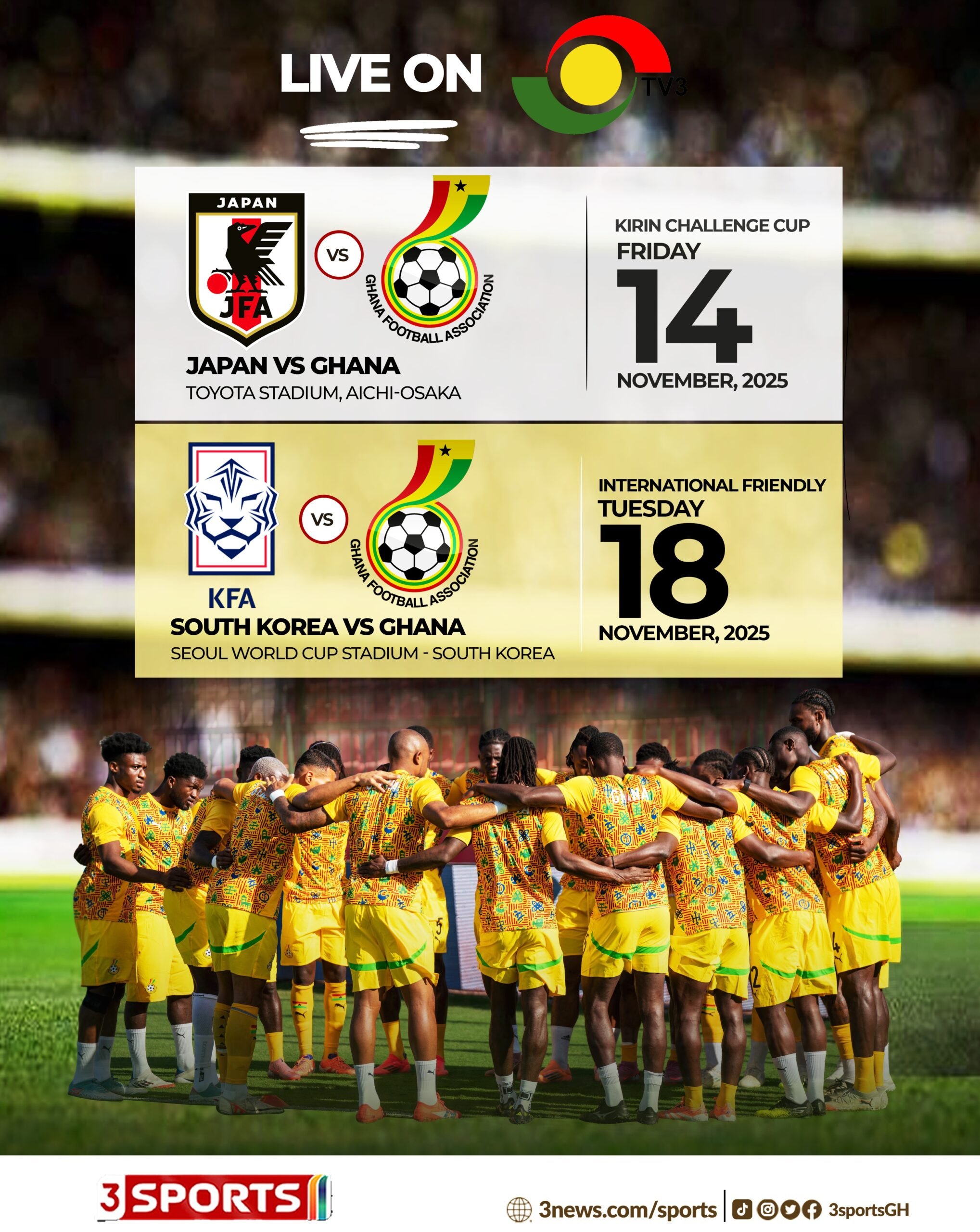 TV3 to broadcast 2025 Kirin Cup as Ghana faces Japan and South Korea